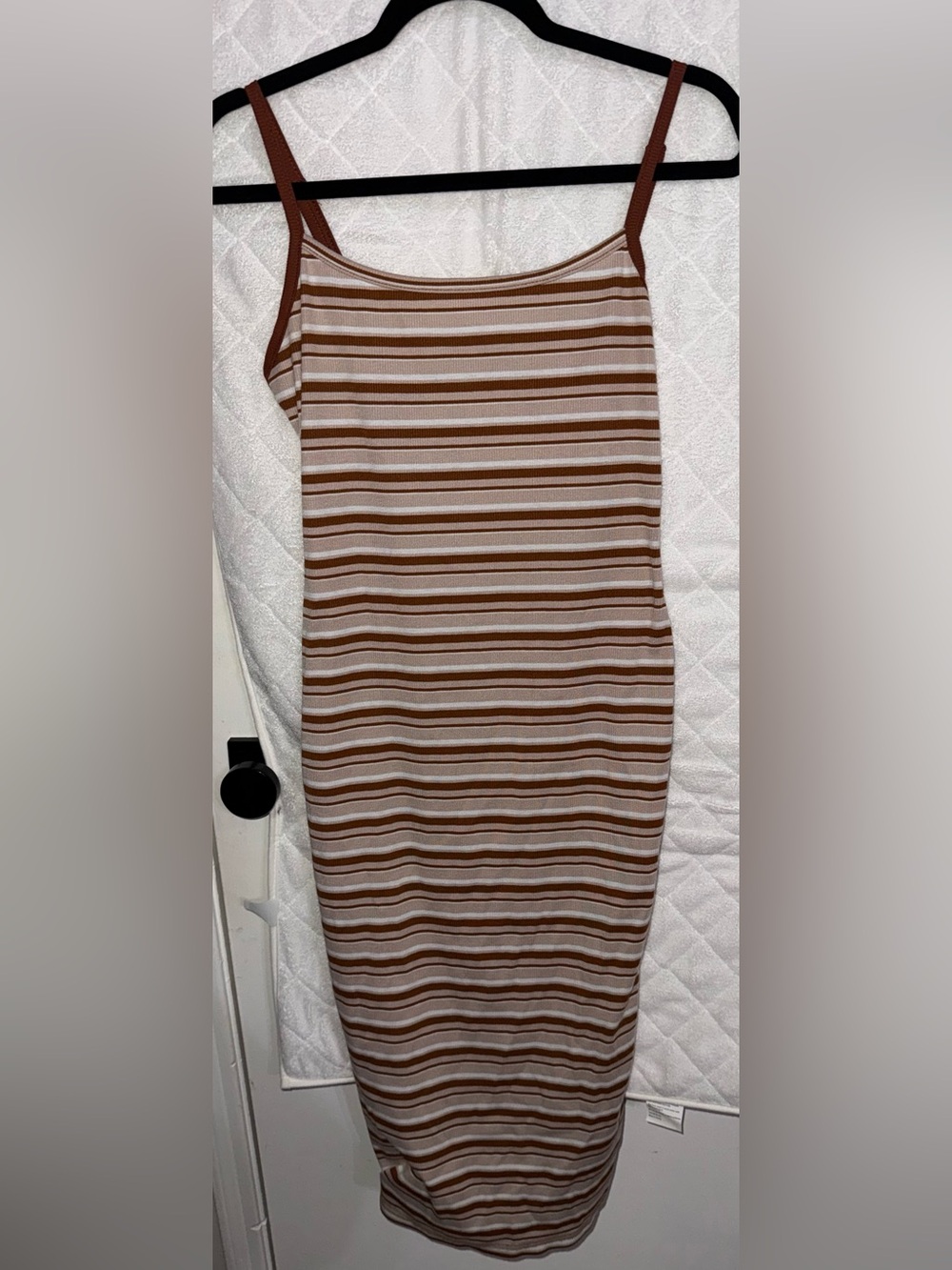 SHEIN Brown and Cream Striped Ribbed Pencil Dress-Skirt
